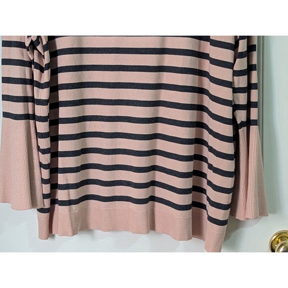 Lane Bryant Pullover Sweater Womens Plus 26/28 Pink Blue Stripe Flounce Sleeve - Picture 3 of 9